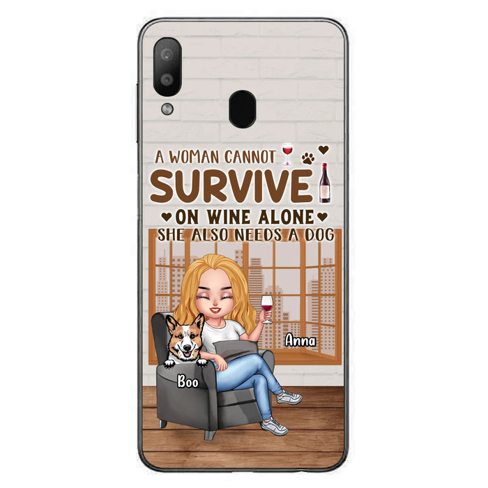 Personalized Pet Mom Phone Case - Up to 4 Dogs/Cats - Mother's Day Gift Idea For Dog/Cat Lovers - A Woman Cannot Survive On Wine Alone She Also Needs A Dog - Case for iPhone/Samsung