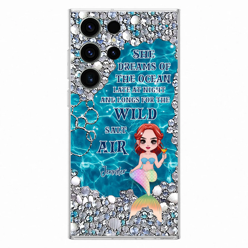 Custom Personalized Mermaid Phone Case - Gift Idea For Ocean Lovers/Mermaid - She Dreams Of The Ocean Late At Night  - Case For iPhone & Samsung