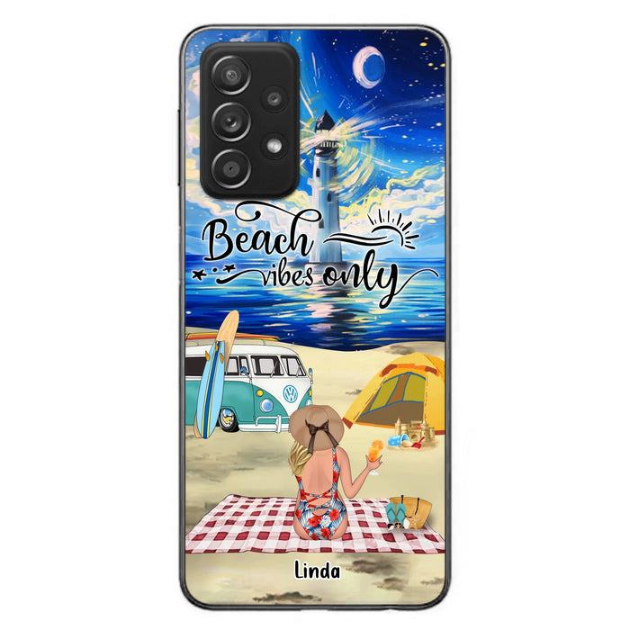 Custom Personalized Camping Beach Phone Case - Upto 4 People - Best Gift For Camping/Couple Lover - The Beach Is Our Happy Place - Case For iPhone And Samsung