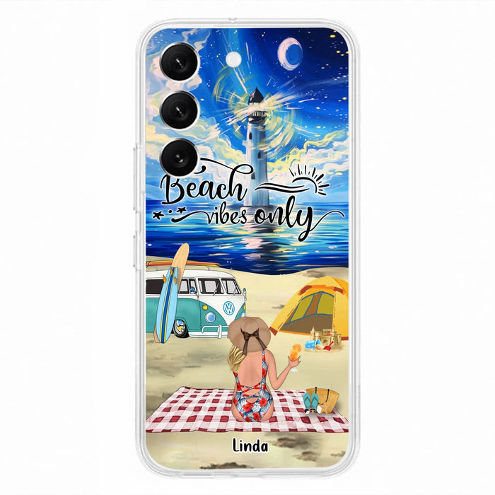 Custom Personalized Camping Beach Phone Case - Upto 4 People - Best Gift For Camping/Couple Lover - The Beach Is Our Happy Place - Case For iPhone And Samsung