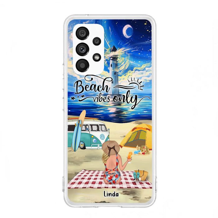 Custom Personalized Camping Beach Phone Case - Upto 4 People - Best Gift For Camping/Couple Lover - The Beach Is Our Happy Place - Case For iPhone And Samsung