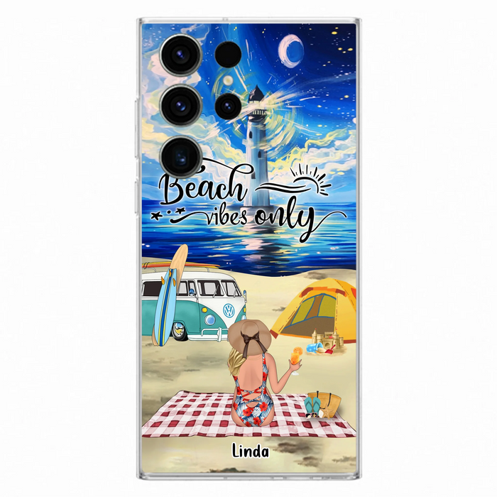 Custom Personalized Camping Beach Phone Case - Upto 4 People - Best Gift For Camping/Couple Lover - The Beach Is Our Happy Place - Case For iPhone And Samsung