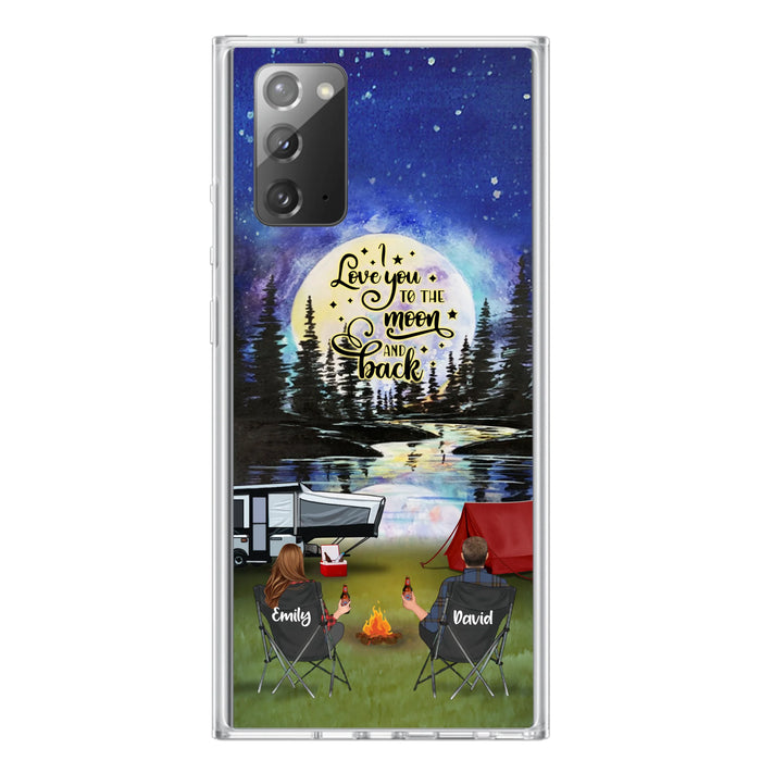 Custom Personalized Camping Moon Phone Case - Couple/ Parents With Upto 3 Kids And 4 Pets - Gift Idea For Camping Lover - I Love You To The Moon And Back - Case For iPhone And Samsung