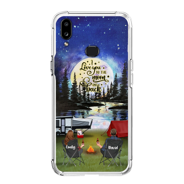 Custom Personalized Camping Moon Phone Case - Couple/ Parents With Upto 3 Kids And 4 Pets - Gift Idea For Camping Lover - I Love You To The Moon And Back - Case For iPhone And Samsung
