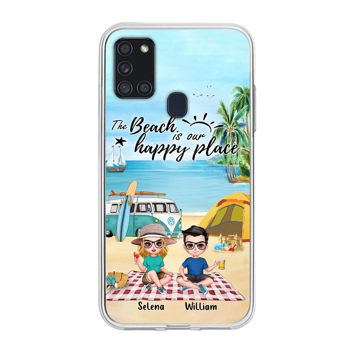Custom Personalized Summer Beach Picnic Camping Phone Case - Upto 5 People - Gift Idea For Camping Couple/ Friends - The Beach Is Our Happy Place - Case For iPhone And Samsung
