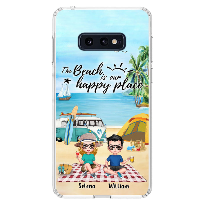 Custom Personalized Summer Beach Picnic Camping Phone Case - Upto 5 People - Gift Idea For Camping Couple/ Friends - The Beach Is Our Happy Place - Case For iPhone And Samsung