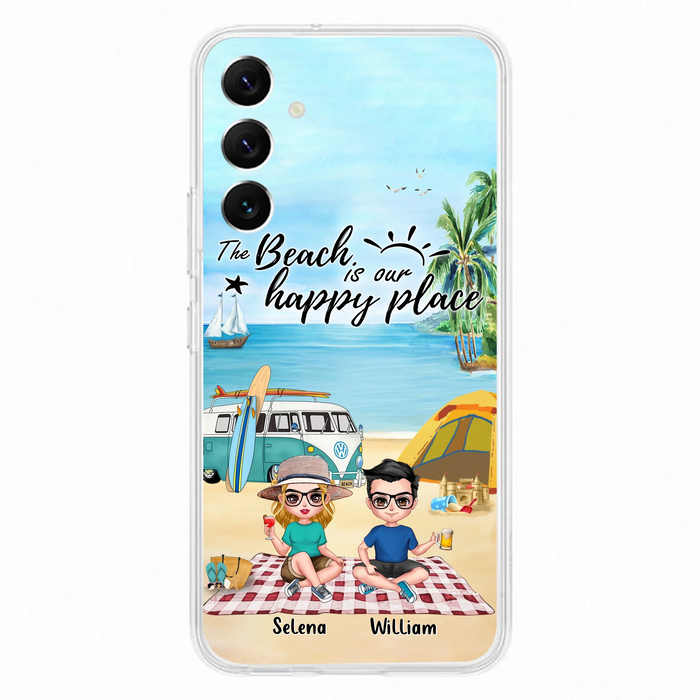 Custom Personalized Summer Beach Picnic Camping Phone Case - Upto 5 People - Gift Idea For Camping Couple/ Friends - The Beach Is Our Happy Place - Case For iPhone And Samsung