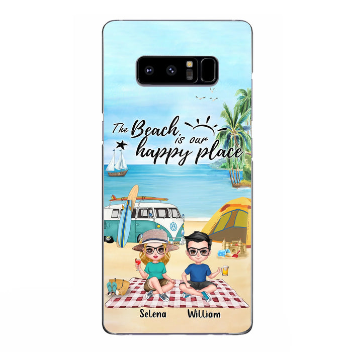 Custom Personalized Summer Beach Picnic Camping Phone Case - Upto 5 People - Gift Idea For Camping Couple/ Friends - The Beach Is Our Happy Place - Case For iPhone And Samsung