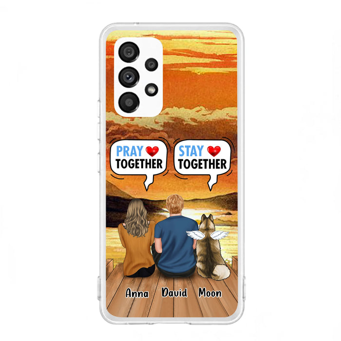 Custom Personalized Couple With Pet Phone Case - Couple With Upto 2 Pets - Gift Idea For Dog/Cat Lover - Pray Together Stay Together - Case For iPhone And Samsung