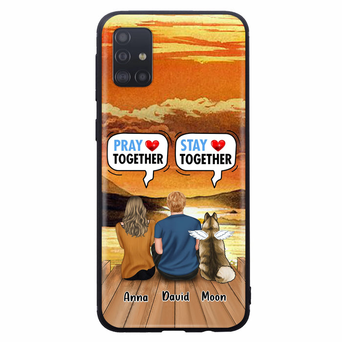 Custom Personalized Couple With Pet Phone Case - Couple With Upto 2 Pets - Gift Idea For Dog/Cat Lover - Pray Together Stay Together - Case For iPhone And Samsung