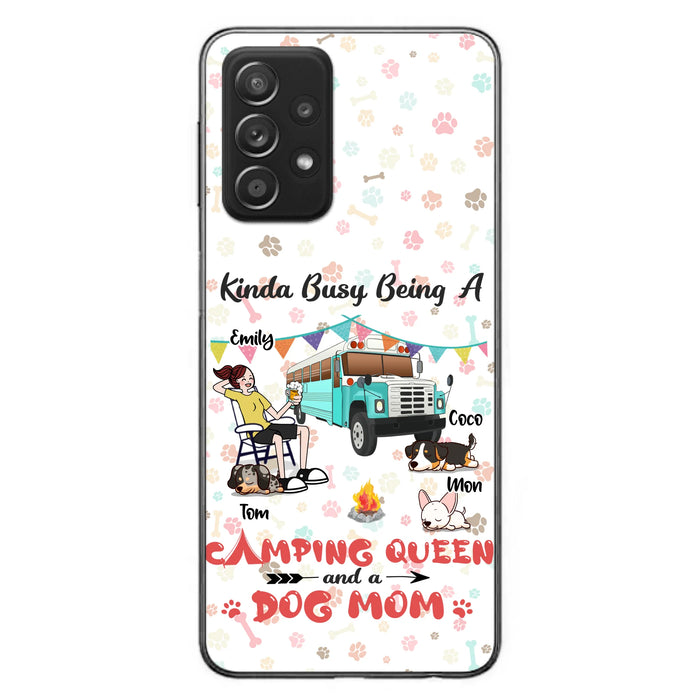 Custom Personalized Camping Queen Phone Case - Upto 3 Dogs - Gift Idea For Dog Lovers - Kinda Busy Being A Camping Queen And A Dog Mom - Case For iPhone/Samsung