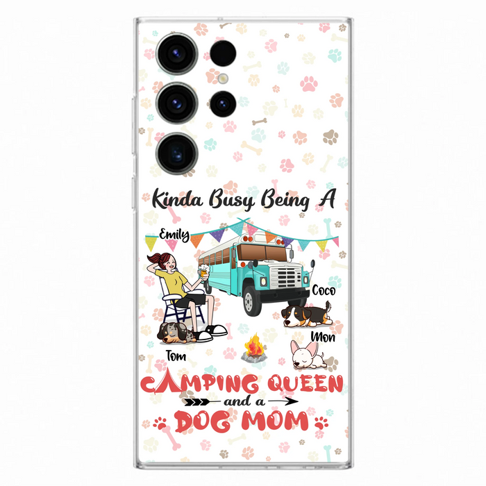 Custom Personalized Camping Queen Phone Case - Upto 3 Dogs - Gift Idea For Dog Lovers - Kinda Busy Being A Camping Queen And A Dog Mom - Case For iPhone/Samsung