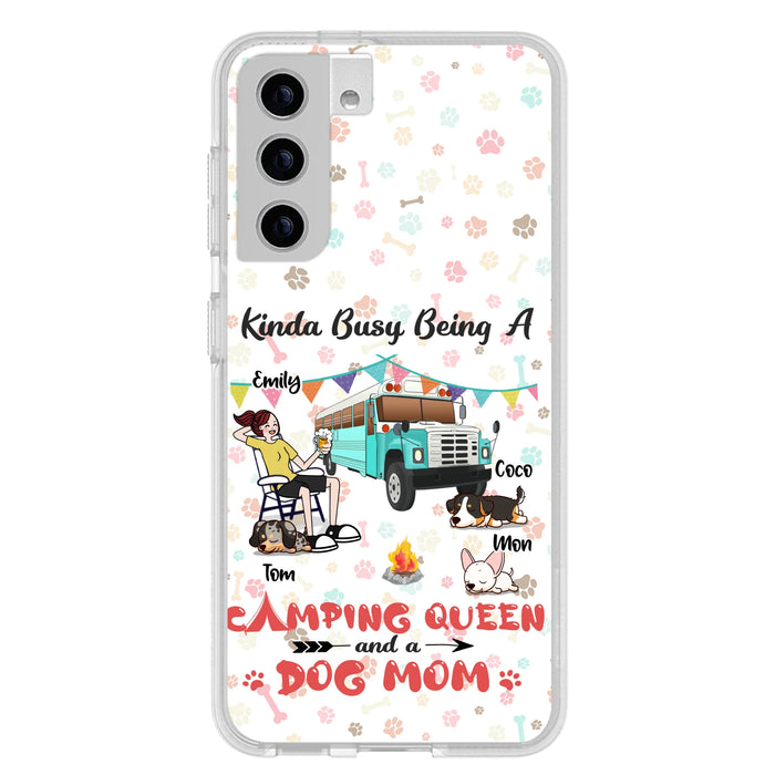 Custom Personalized Camping Queen Phone Case - Upto 3 Dogs - Gift Idea For Dog Lovers - Kinda Busy Being A Camping Queen And A Dog Mom - Case For iPhone/Samsung