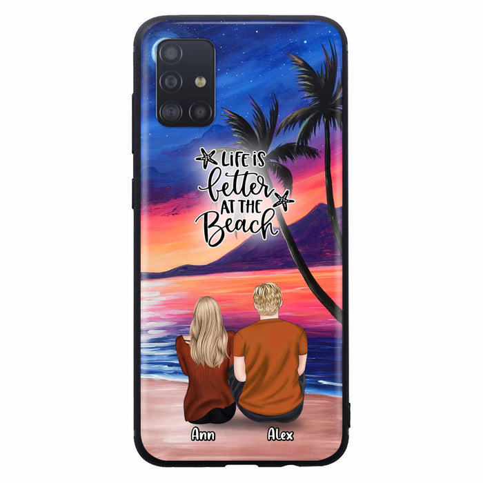 Personalized Couple and Pet Beach Dawn Phone Case for iPhone and Samsung - Couple with up to 4 dogs/cats - Life is better at the beach