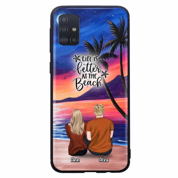 Personalized Couple and Pet Beach Dawn Phone Case for iPhone and Samsung - Couple with up to 4 dogs/cats - Life is better at the beach