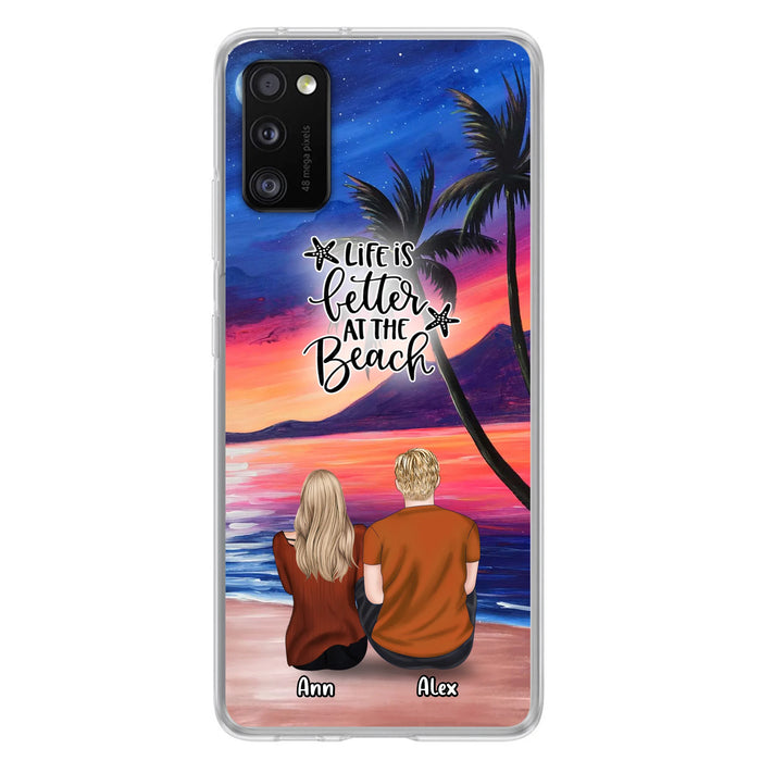 Personalized Couple and Pet Beach Dawn Phone Case for iPhone and Samsung - Couple with up to 4 dogs/cats - Life is better at the beach