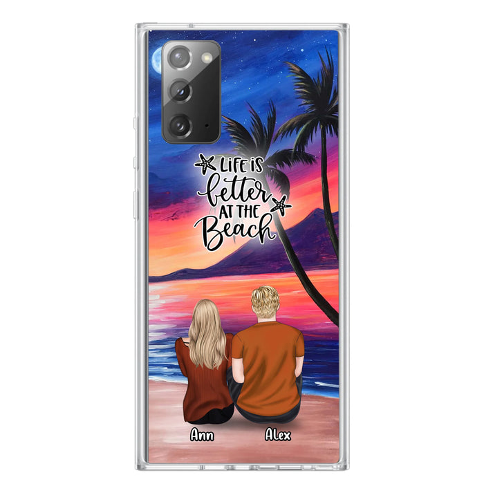 Personalized Couple and Pet Beach Dawn Phone Case for iPhone and Samsung - Couple with up to 4 dogs/cats - Life is better at the beach