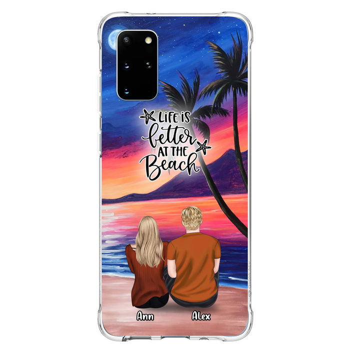 Personalized Couple and Pet Beach Dawn Phone Case for iPhone and Samsung - Couple with up to 4 dogs/cats - Life is better at the beach