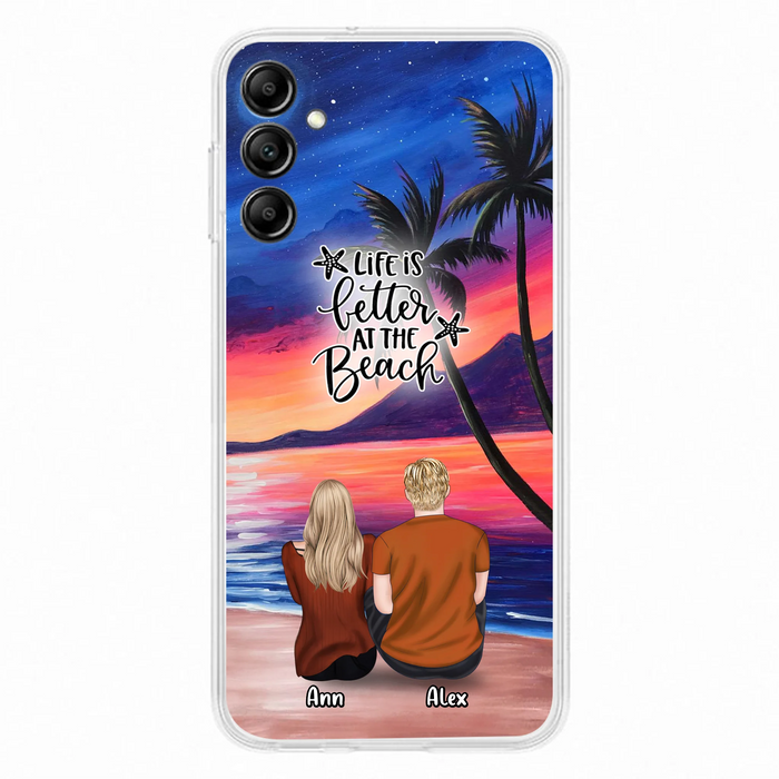 Personalized Couple and Pet Beach Dawn Phone Case for iPhone and Samsung - Couple with up to 4 dogs/cats - Life is better at the beach