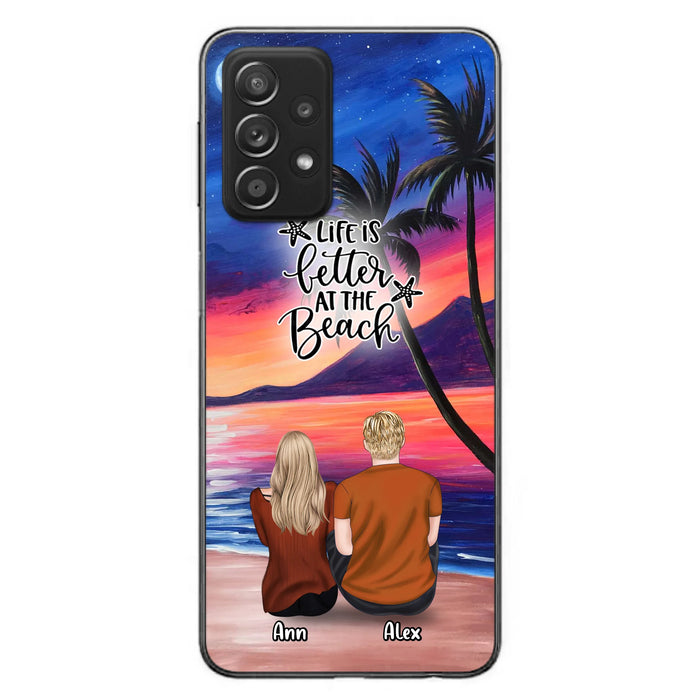 Personalized Couple and Pet Beach Dawn Phone Case for iPhone and Samsung - Couple with up to 4 dogs/cats - Life is better at the beach