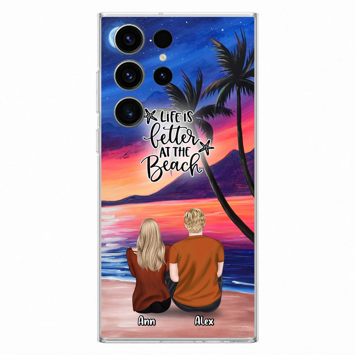 Personalized Couple and Pet Beach Dawn Phone Case for iPhone and Samsung - Couple with up to 4 dogs/cats - Life is better at the beach