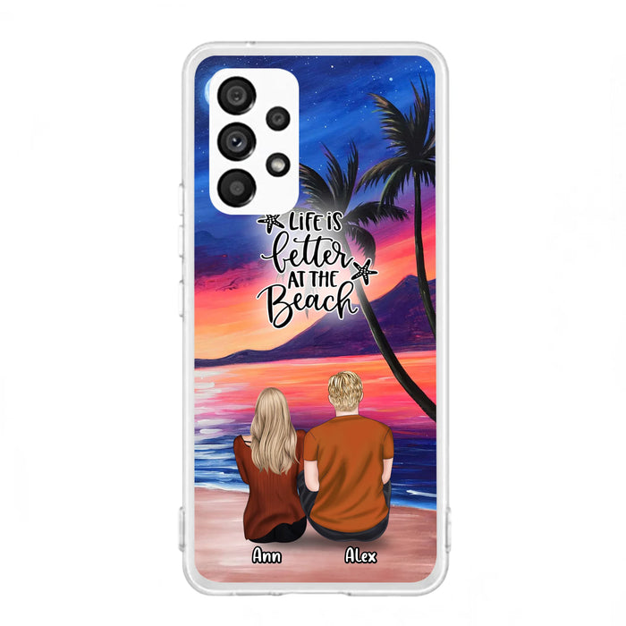 Personalized Couple and Pet Beach Dawn Phone Case for iPhone and Samsung - Couple with up to 4 dogs/cats - Life is better at the beach