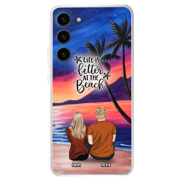 Personalized Couple and Pet Beach Dawn Phone Case for iPhone and Samsung - Couple with up to 4 dogs/cats - Life is better at the beach