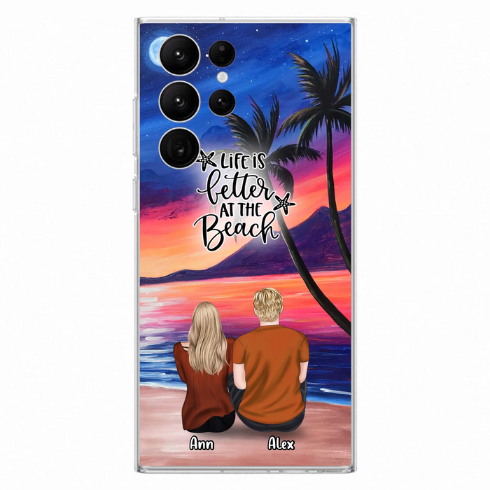 Personalized Couple and Pet Beach Dawn Phone Case for iPhone and Samsung - Couple with up to 4 dogs/cats - Life is better at the beach