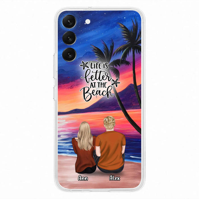 Personalized Couple and Pet Beach Dawn Phone Case for iPhone and Samsung - Couple with up to 4 dogs/cats - Life is better at the beach