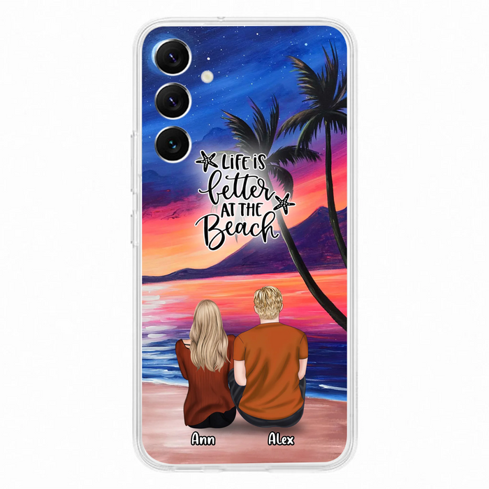 Personalized Couple and Pet Beach Dawn Phone Case for iPhone and Samsung - Couple with up to 4 dogs/cats - Life is better at the beach
