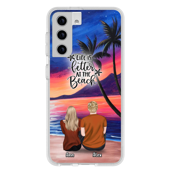 Personalized Couple and Pet Beach Dawn Phone Case for iPhone and Samsung - Couple with up to 4 dogs/cats - Life is better at the beach