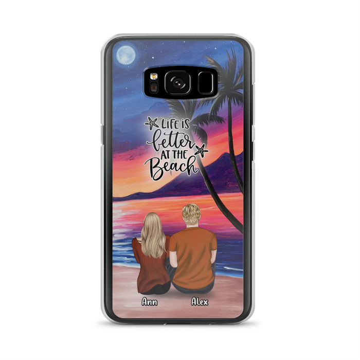 Personalized Couple and Pet Beach Dawn Phone Case for iPhone and Samsung - Couple with up to 4 dogs/cats - Life is better at the beach