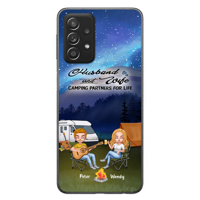Custom Personalized Guitar Camping Phone Case for iPhone and Samsung - Gift For Camping Lovers, Dog Lovers with up to 2 Dogs - Husband and Wife Camping Partners For Life
