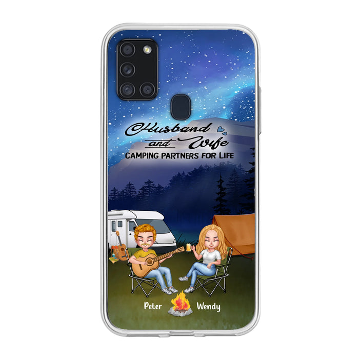 Custom Personalized Guitar Camping Phone Case for iPhone and Samsung - Gift For Camping Lovers, Dog Lovers with up to 2 Dogs - Husband and Wife Camping Partners For Life