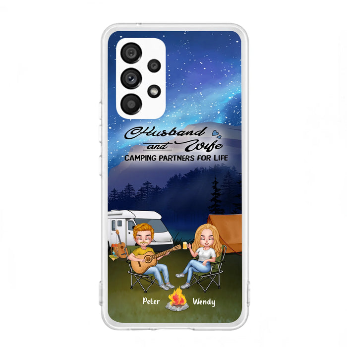 Custom Personalized Guitar Camping Phone Case for iPhone and Samsung - Gift For Camping Lovers, Dog Lovers with up to 2 Dogs - Husband and Wife Camping Partners For Life