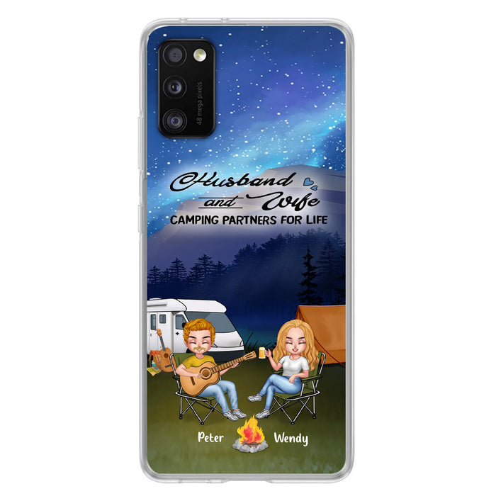 Custom Personalized Guitar Camping Phone Case for iPhone and Samsung - Gift For Camping Lovers, Dog Lovers with up to 2 Dogs - Husband and Wife Camping Partners For Life