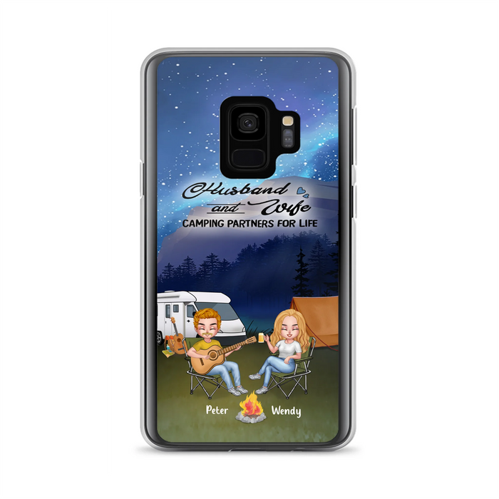 Custom Personalized Guitar Camping Phone Case for iPhone and Samsung - Gift For Camping Lovers, Dog Lovers with up to 2 Dogs - Husband and Wife Camping Partners For Life
