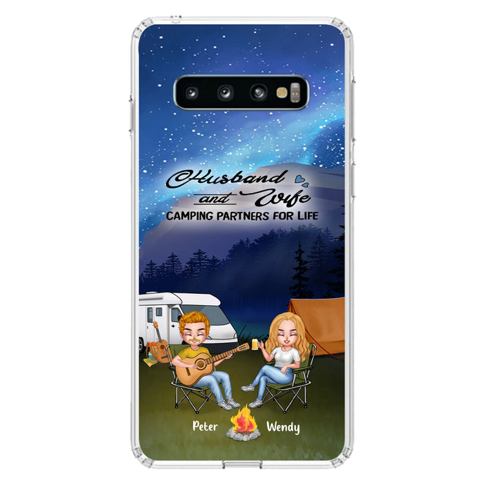 Custom Personalized Guitar Camping Phone Case for iPhone and Samsung - Gift For Camping Lovers, Dog Lovers with up to 2 Dogs - Husband and Wife Camping Partners For Life