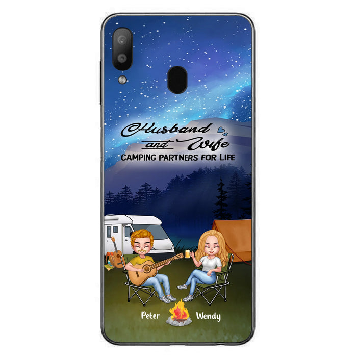 Custom Personalized Guitar Camping Phone Case for iPhone and Samsung - Gift For Camping Lovers, Dog Lovers with up to 2 Dogs - Husband and Wife Camping Partners For Life