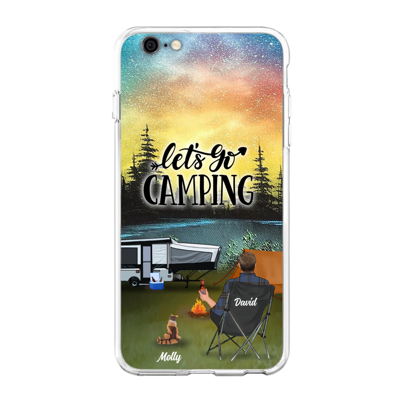 Custom Personalized Night Camping Phone Case - Solo/ Couple With Upto 6 Pets - Gift For Camping Lover - Let's Go Camping - Case For iPhone And Samsung