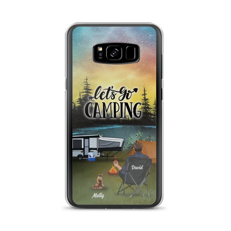 Custom Personalized Night Camping Phone Case - Solo/ Couple With Upto 6 Pets - Gift For Camping Lover - Let's Go Camping - Case For iPhone And Samsung