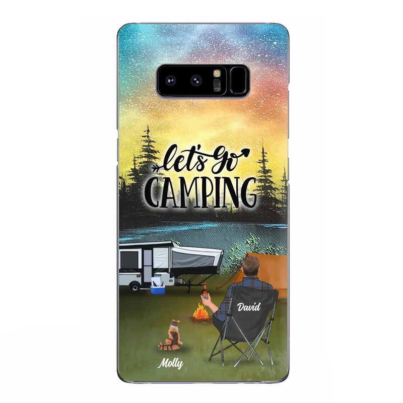 Custom Personalized Night Camping Phone Case - Solo/ Couple With Upto 6 Pets - Gift For Camping Lover - Let's Go Camping - Case For iPhone And Samsung