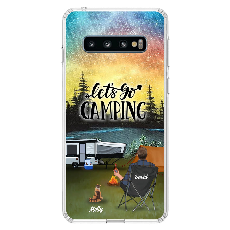 Custom Personalized Night Camping Phone Case - Solo/ Couple With Upto 6 Pets - Gift For Camping Lover - Let's Go Camping - Case For iPhone And Samsung