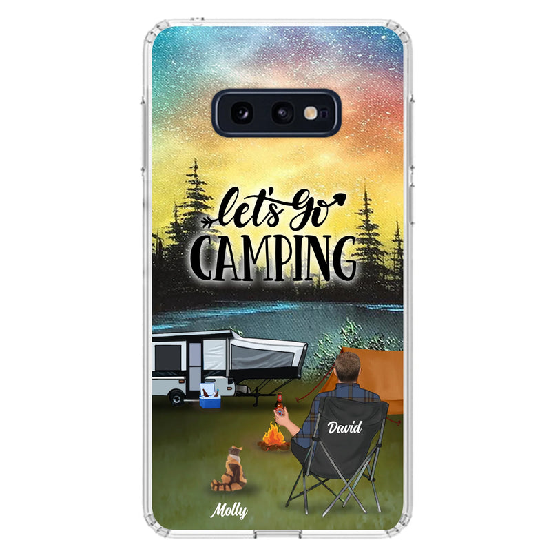 Custom Personalized Night Camping Phone Case - Solo/ Couple With Upto 6 Pets - Gift For Camping Lover - Let's Go Camping - Case For iPhone And Samsung