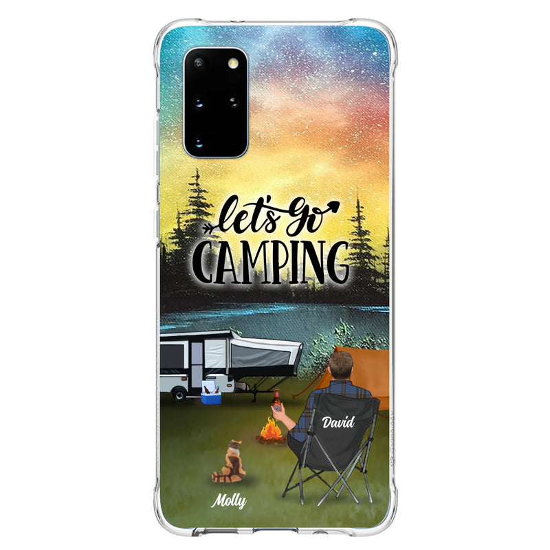 Custom Personalized Night Camping Phone Case - Solo/ Couple With Upto 6 Pets - Gift For Camping Lover - Let's Go Camping - Case For iPhone And Samsung