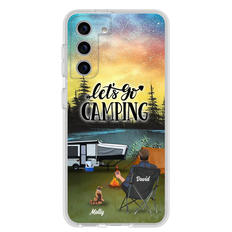 Custom Personalized Night Camping Phone Case - Solo/ Couple With Upto 6 Pets - Gift For Camping Lover - Let's Go Camping - Case For iPhone And Samsung