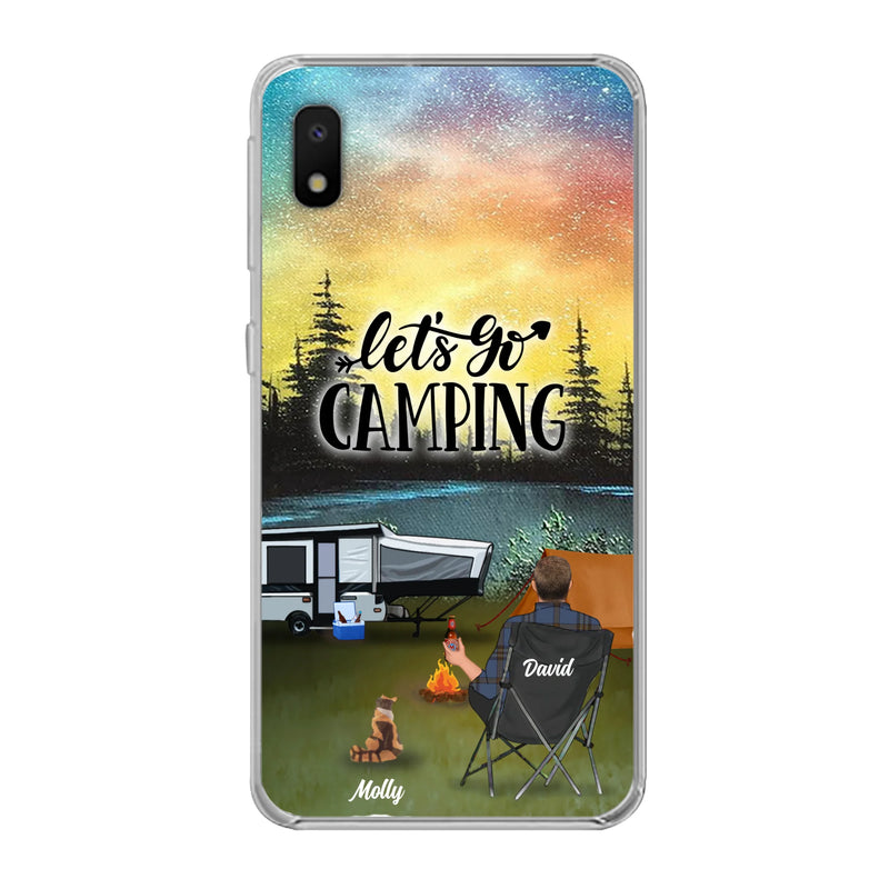 Custom Personalized Night Camping Phone Case - Solo/ Couple With Upto 6 Pets - Gift For Camping Lover - Let's Go Camping - Case For iPhone And Samsung