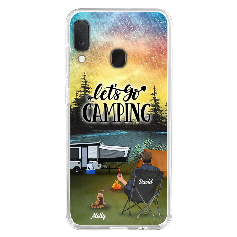 Custom Personalized Night Camping Phone Case - Solo/ Couple With Upto 6 Pets - Gift For Camping Lover - Let's Go Camping - Case For iPhone And Samsung