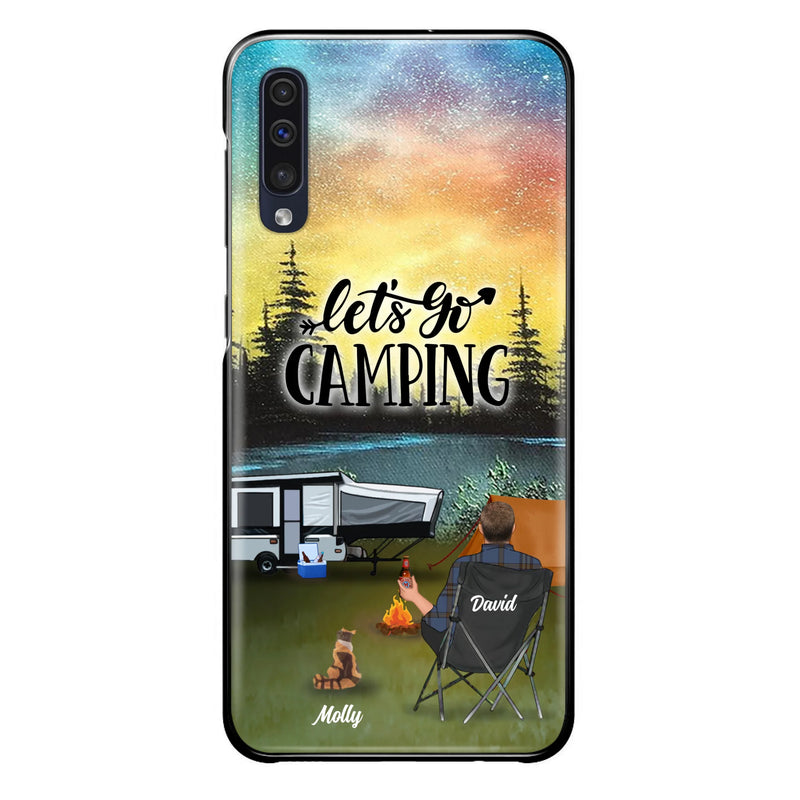 Custom Personalized Night Camping Phone Case - Solo/ Couple With Upto 6 Pets - Gift For Camping Lover - Let's Go Camping - Case For iPhone And Samsung