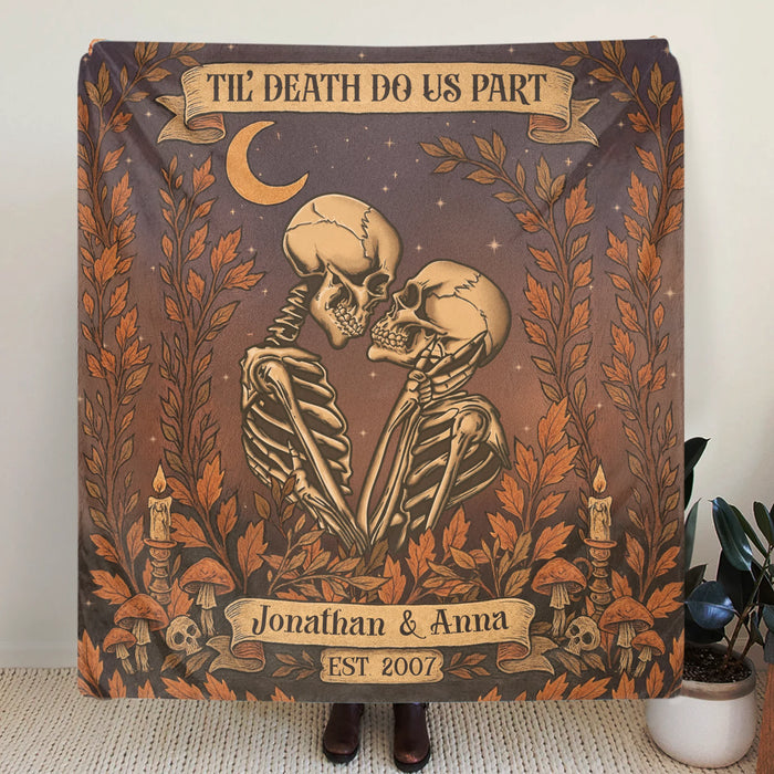 Personalized Skeleton Couple Cottage Quilt/Fleece Throw Blanket - Gift Idea For Couple - Til' Death Do Us Part